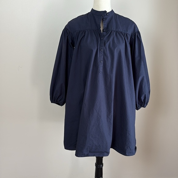 UNIQLO X TOMAS MAIER Cotton Poplin Gathered Long Sleeve Babydoll Dress Navy XS - Picture 16 of 16